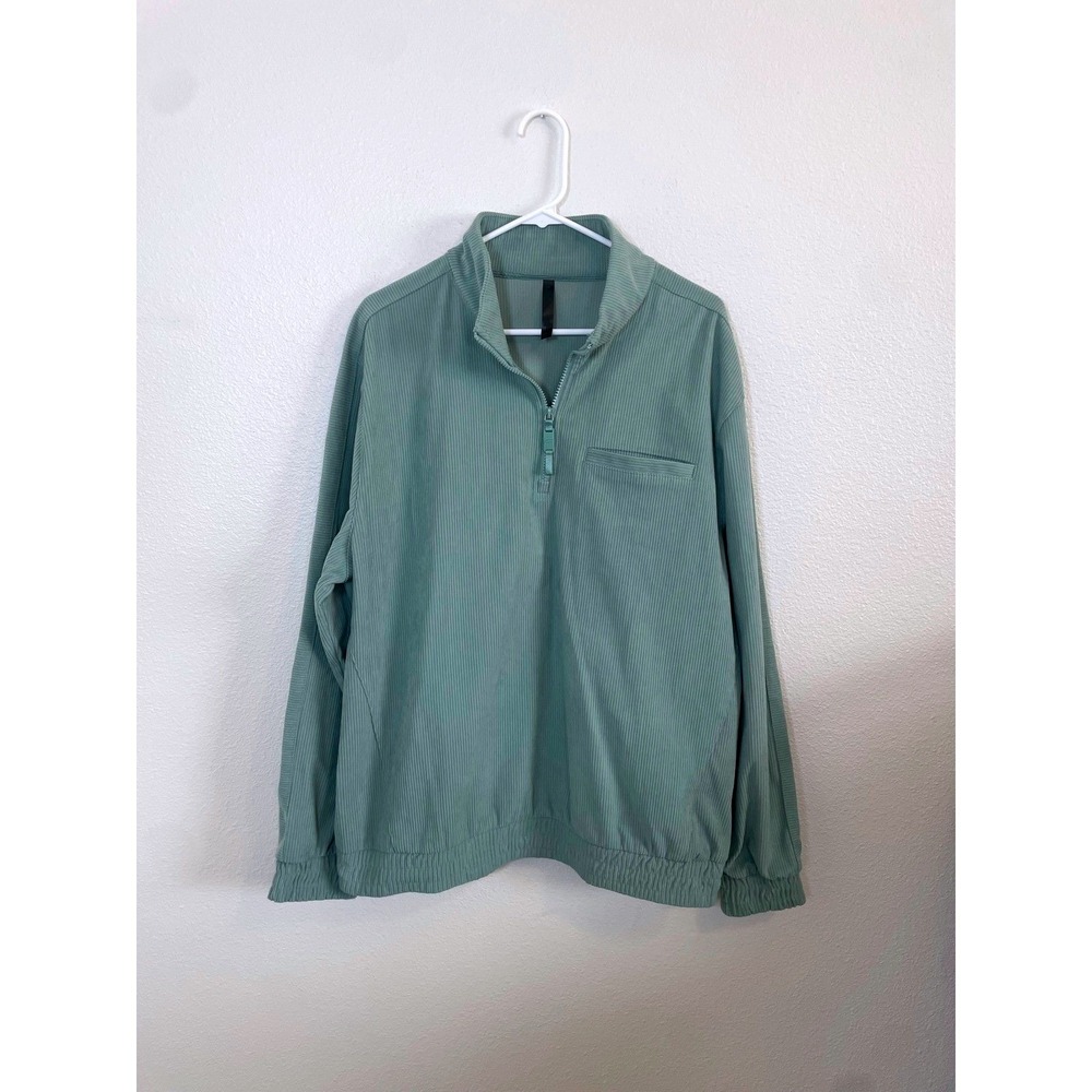 Fabletics Women's XL Athletic Quarter Zip Pullover‎ Ribbed Texture Light Green